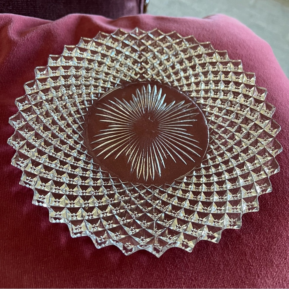Vintage crystal clear diamond cut serving tray